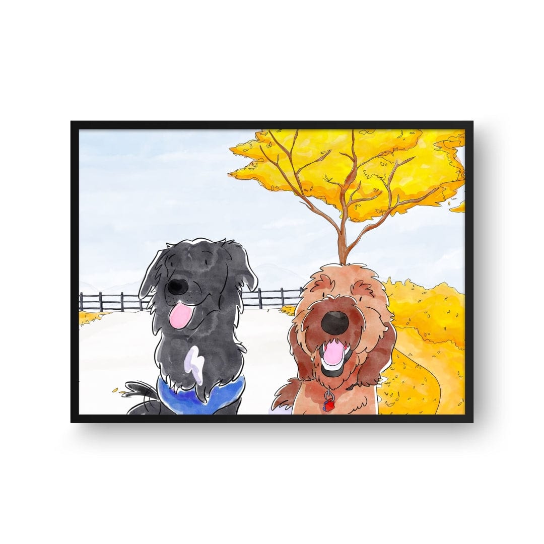 "Crown and Paw - Framed Poster Watercolor Pet Portrait - Two Pets, Framed Poster"