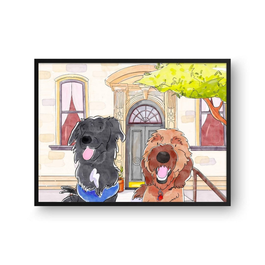 "Crown and Paw - Framed Poster Watercolor Pet Portrait - Two Pets, Framed Poster"
