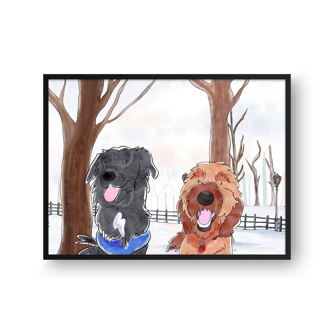 "Crown and Paw - Framed Poster Watercolor Pet Portrait - Two Pets, Framed Poster"
