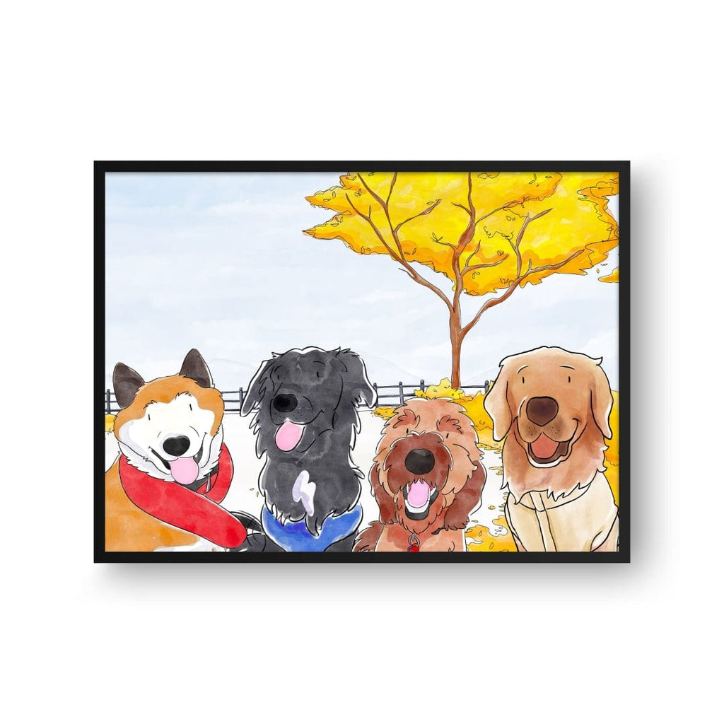 "Crown and Paw - Framed Poster Watercolor Pet Portrait - Four Pets, Framed Poster"