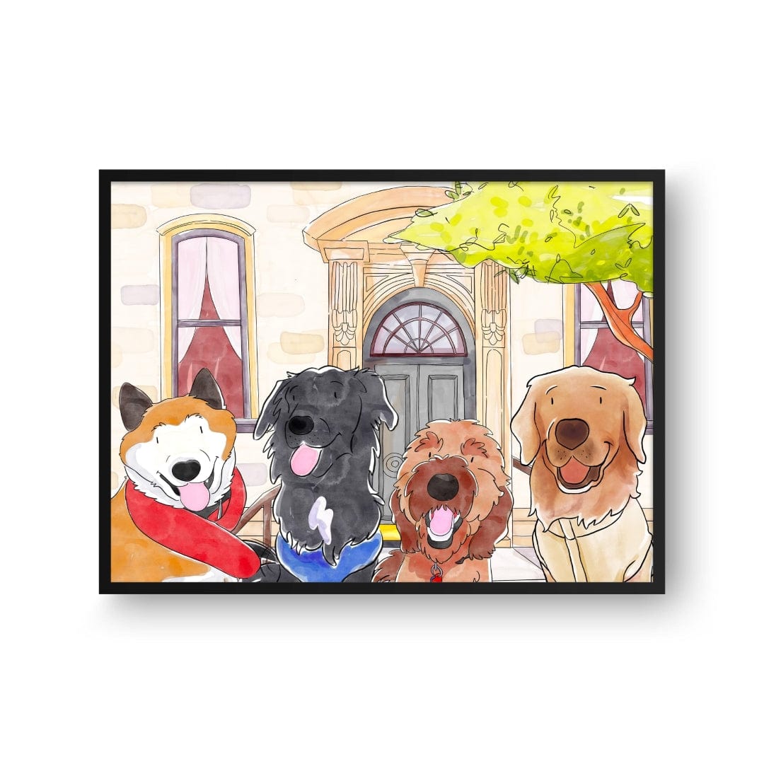 "Crown and Paw - Framed Poster Watercolor Pet Portrait - Four Pets, Framed Poster"