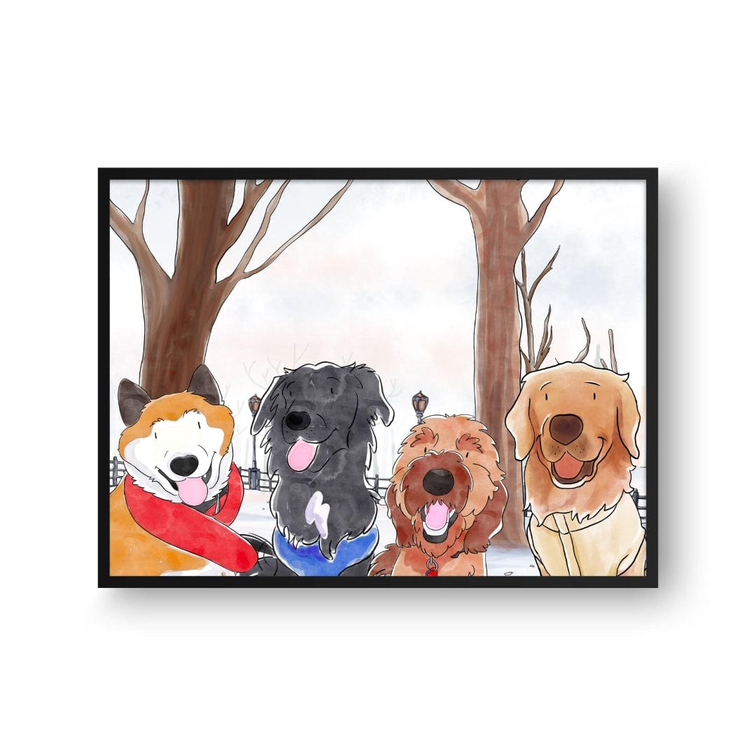 "Crown and Paw - Framed Poster Watercolor Pet Portrait - Four Pets, Framed Poster"