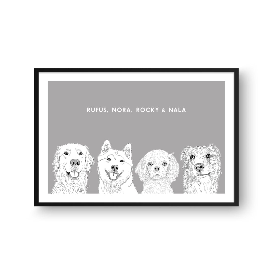 Crown and Paw - Framed Poster Illustrated Pet Portrait - Four Pets