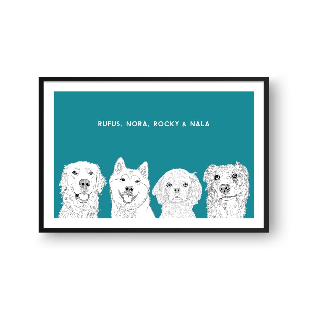 Crown and Paw - Framed Poster Illustrated Pet Portrait - Four Pets