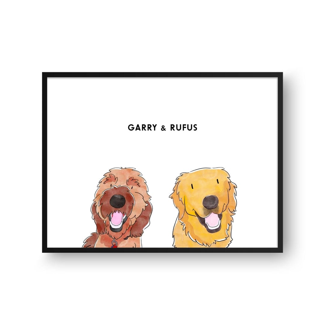 Crown and Paw - Framed Poster Watercolor Pet Portrait - Two Pets
