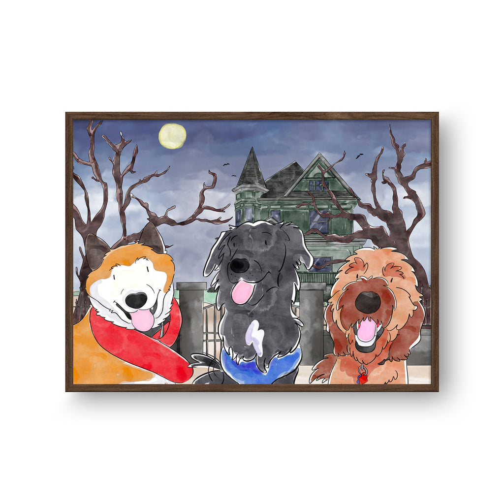"Watercolor Pet Portrait - Three Pets, Framed Poster"