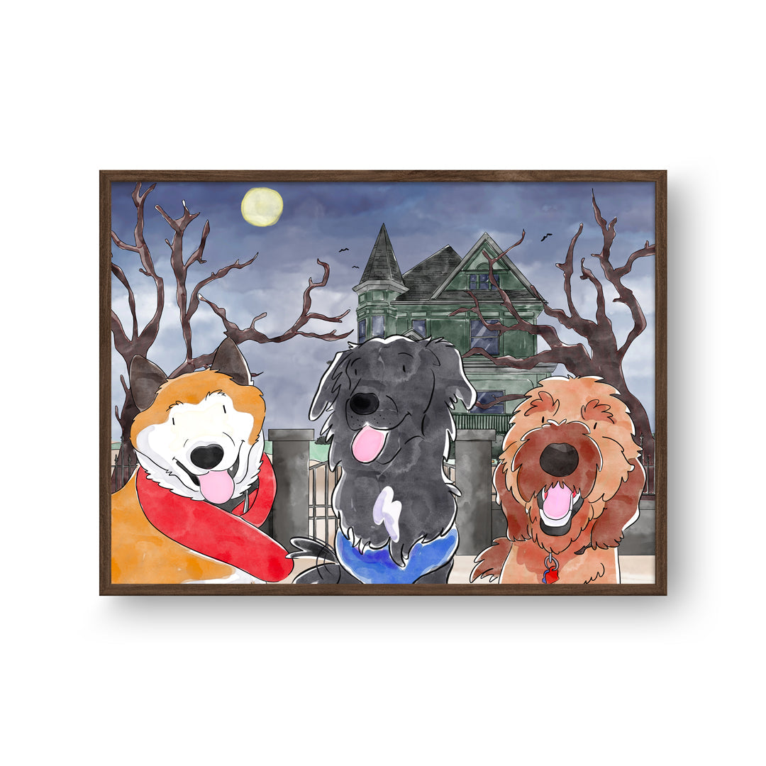 "Watercolor Pet Portrait - Three Pets, Framed Poster"