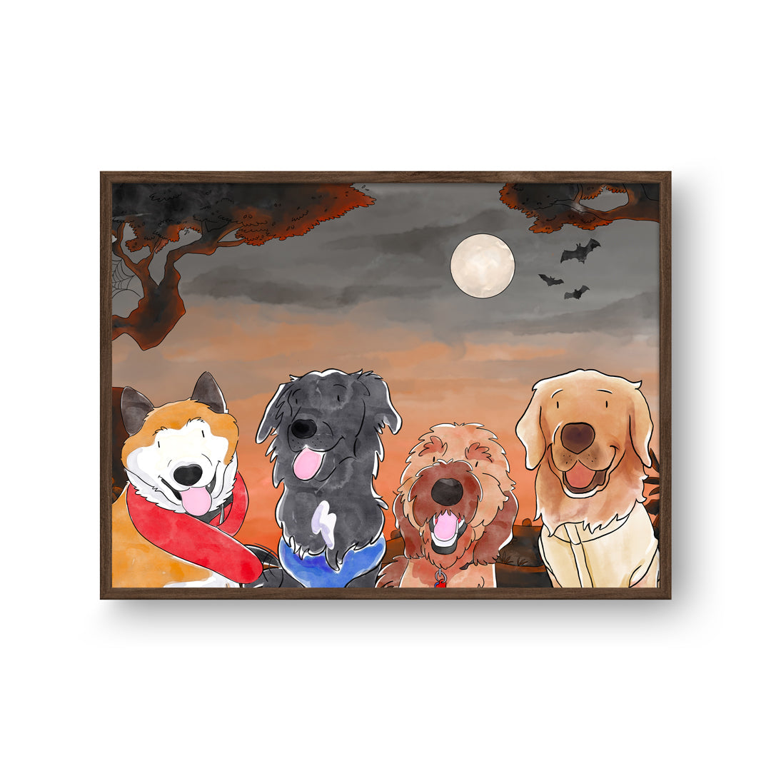 "Watercolor Pet Portrait - Four Pets, Framed Poster"
