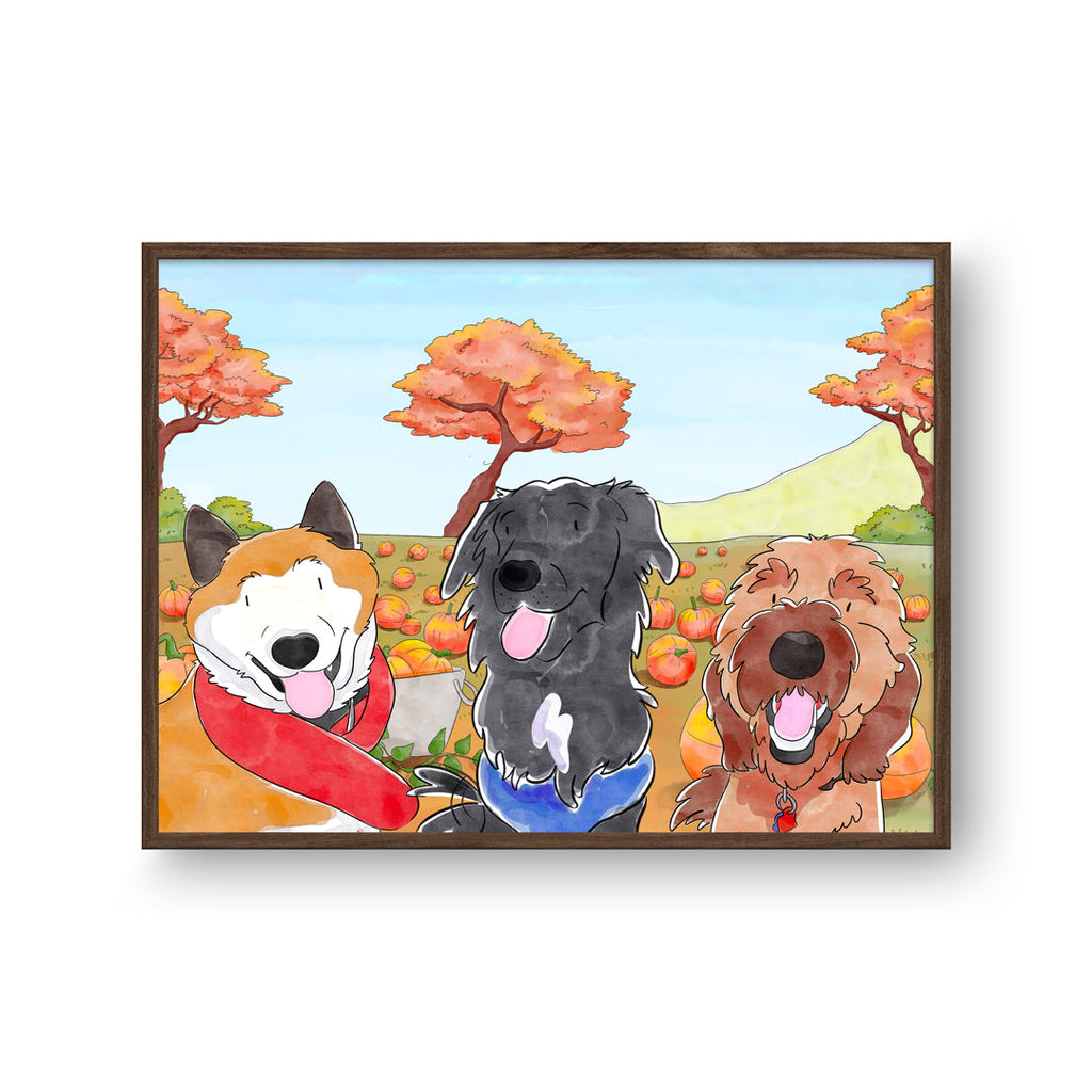 "Watercolor Pet Portrait - Three Pets, Framed Poster"