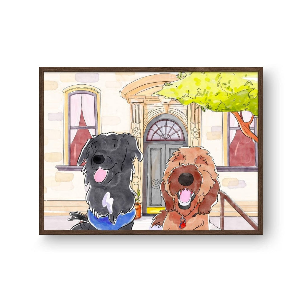 "Crown and Paw - Framed Poster Watercolor Pet Portrait - Two Pets, Framed Poster"