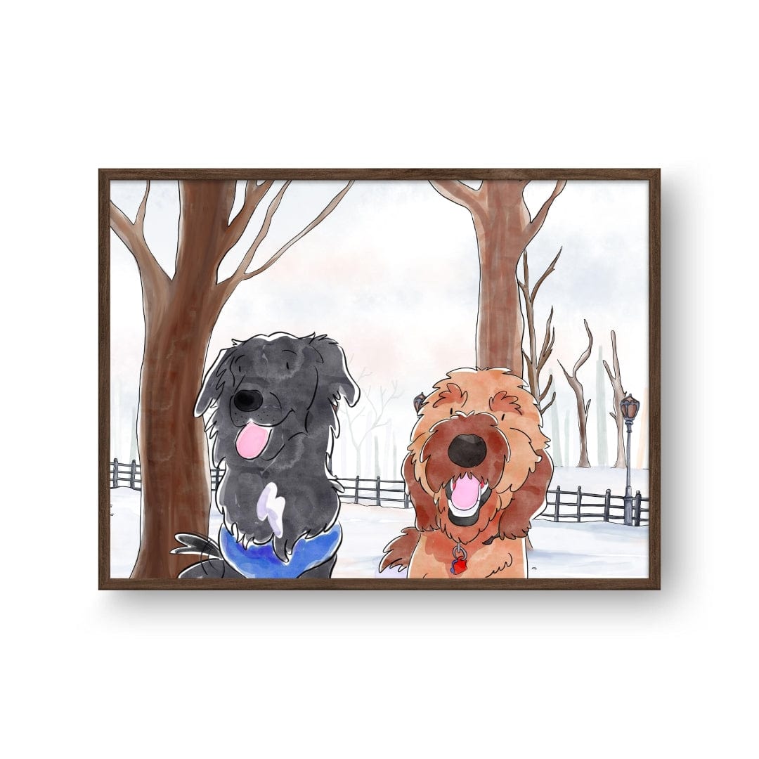 "Crown and Paw - Framed Poster Watercolor Pet Portrait - Two Pets, Framed Poster"