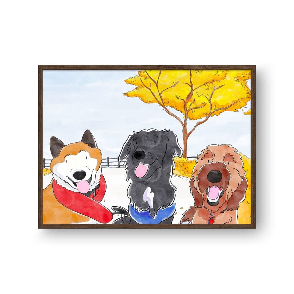 "Crown and Paw - Framed Poster Watercolor Pet Portrait - Three Pets, Framed Poster"