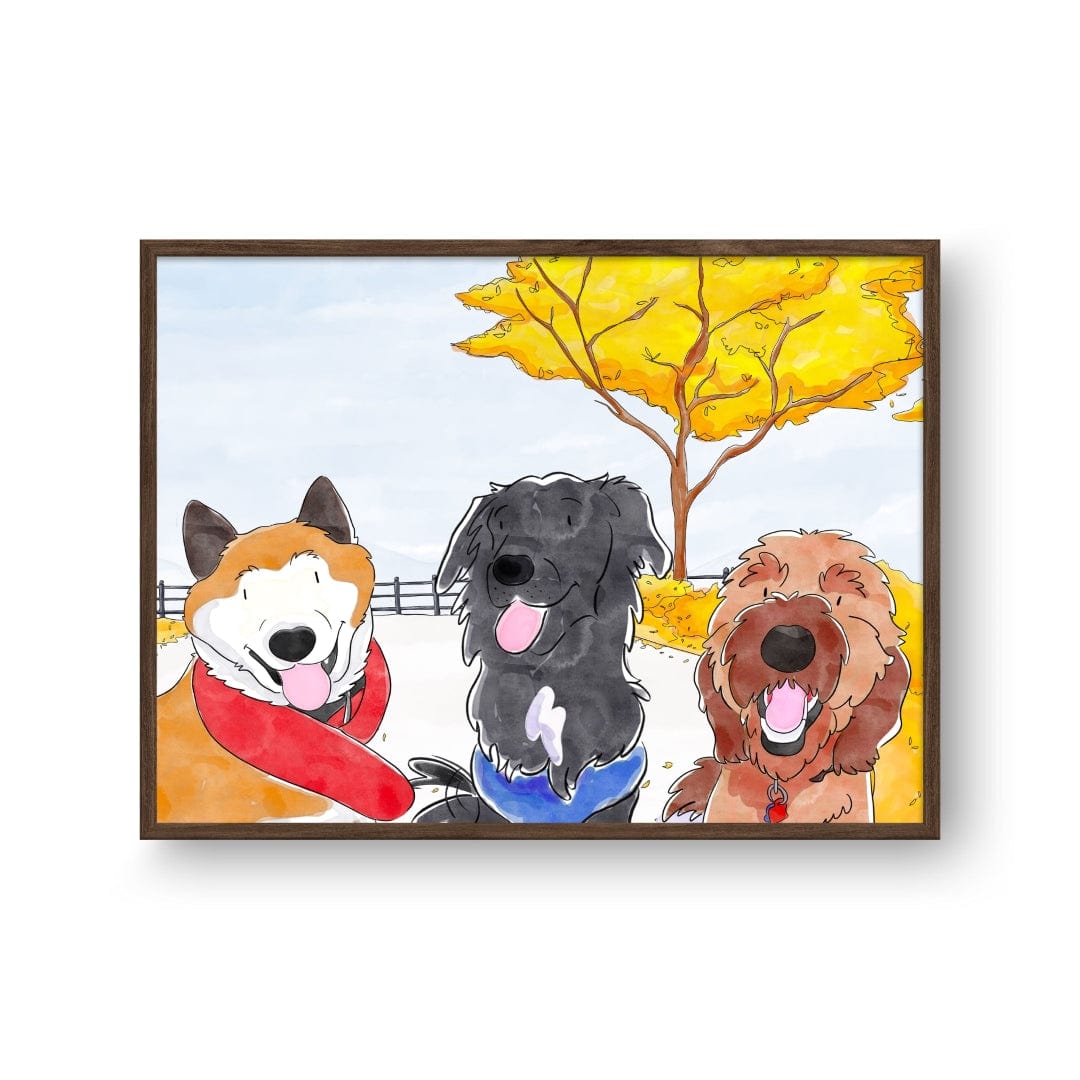 "Crown and Paw - Framed Poster Watercolor Pet Portrait - Three Pets, Framed Poster"
