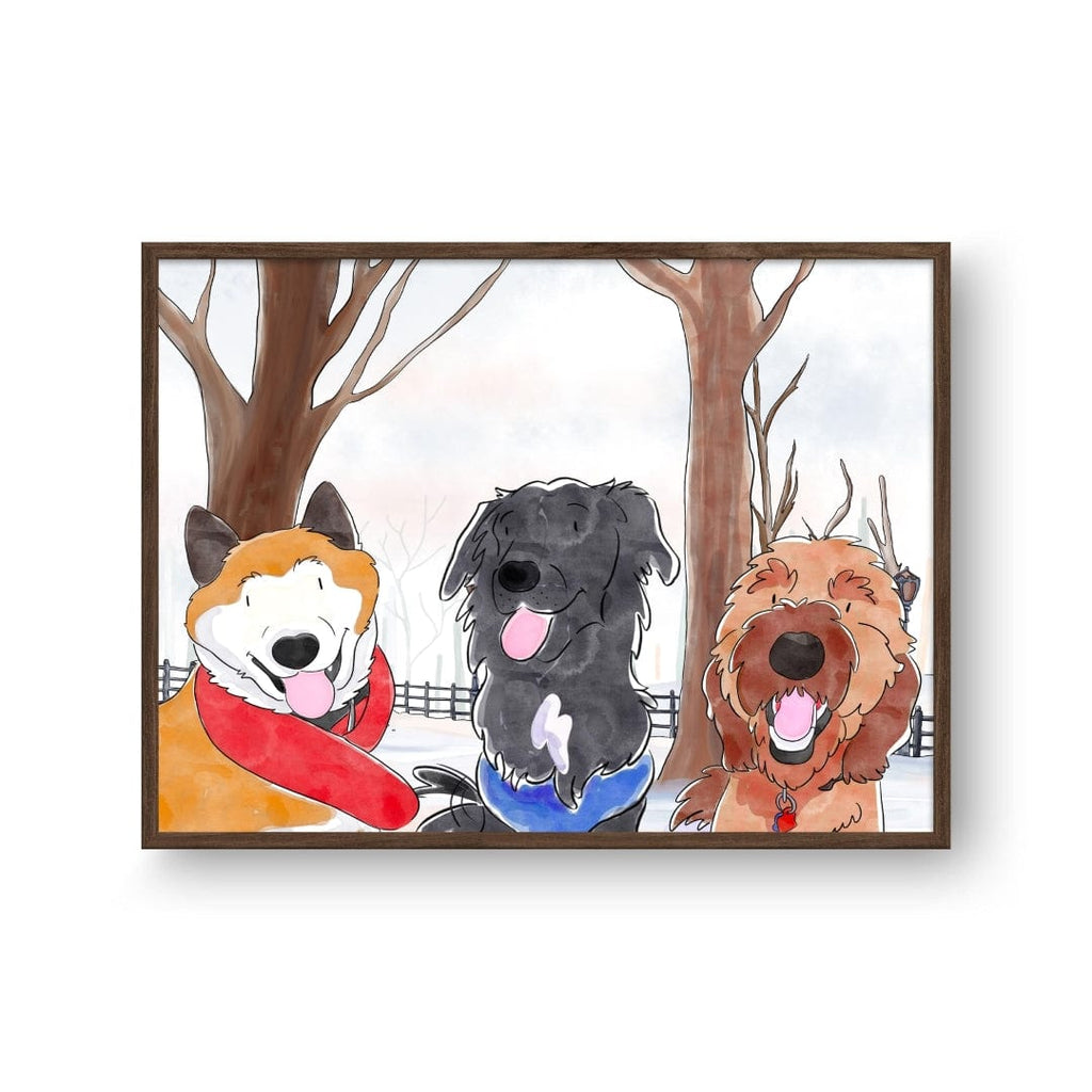 "Crown and Paw - Framed Poster Watercolor Pet Portrait - Three Pets, Framed Poster"