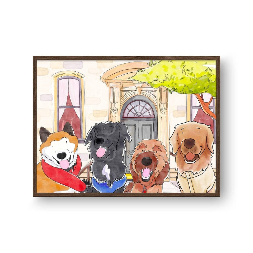 "Crown and Paw - Framed Poster Watercolor Pet Portrait - Four Pets, Framed Poster"