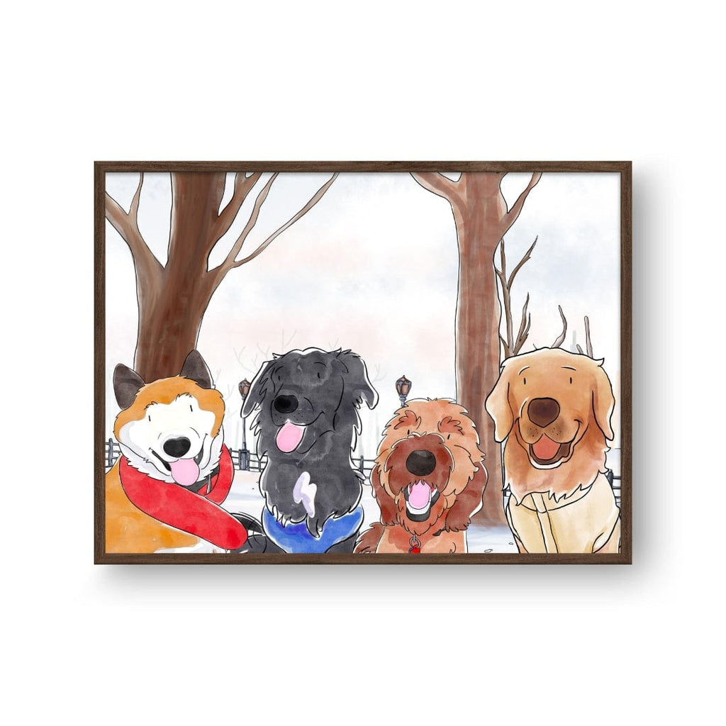 "Crown and Paw - Framed Poster Watercolor Pet Portrait - Four Pets, Framed Poster"
