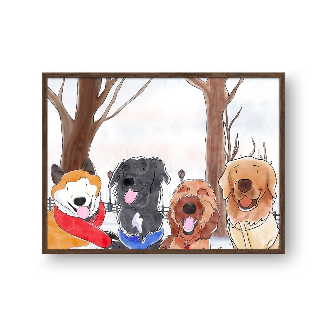 "Crown and Paw - Framed Poster Watercolor Pet Portrait - Four Pets, Framed Poster"