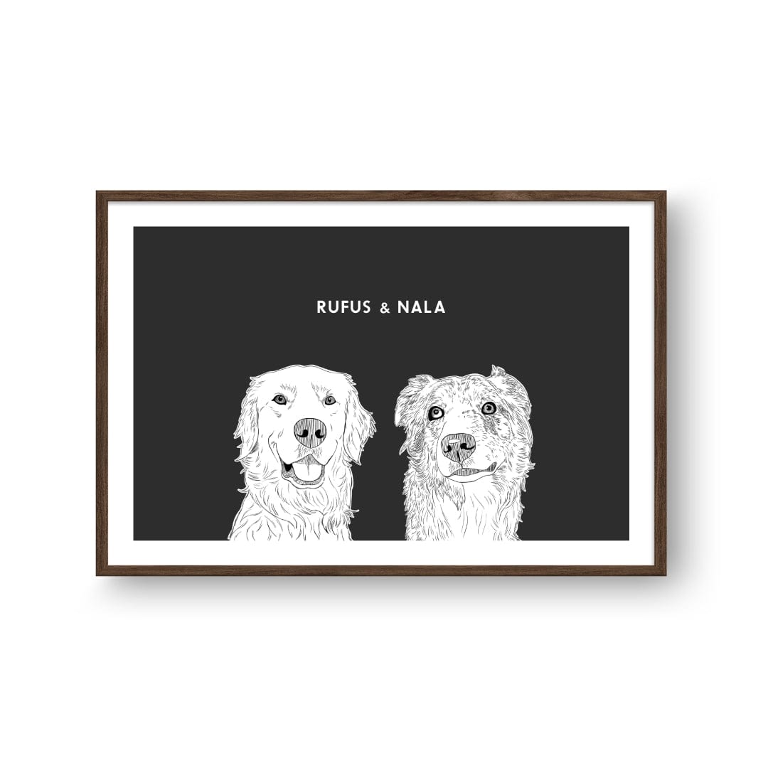 Crown and Paw - Framed Poster Illustrated Pet Portrait - Two Pets