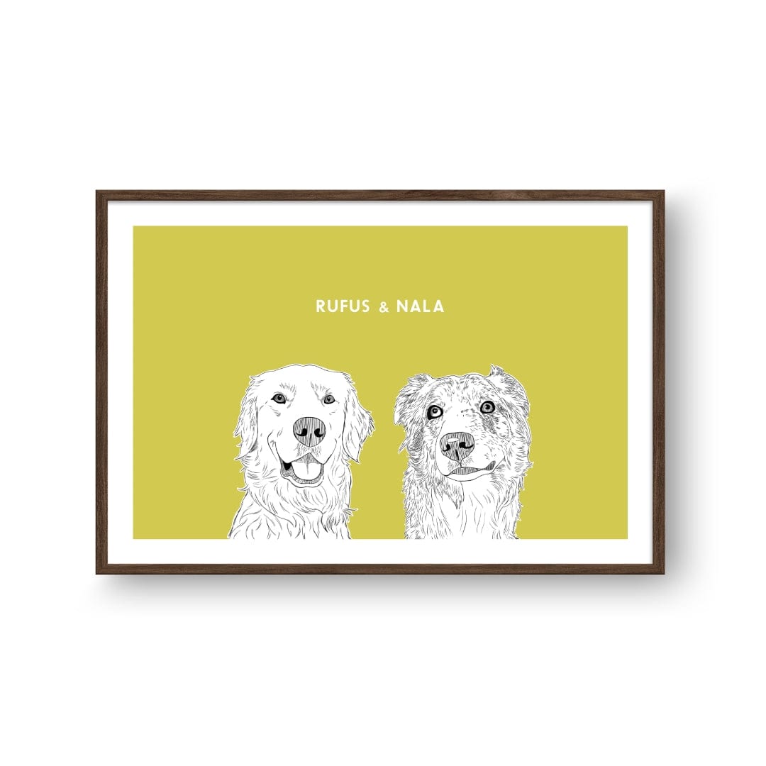Crown and Paw - Framed Poster Illustrated Pet Portrait - Two Pets