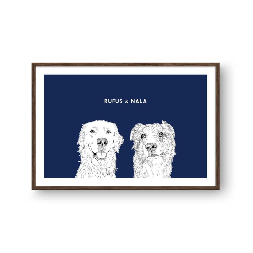 Crown and Paw - Framed Poster Illustrated Pet Portrait - Two Pets