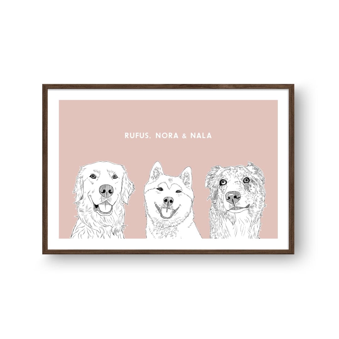 Crown and Paw - Framed Poster Illustrated Pet Portrait - Three Pets
