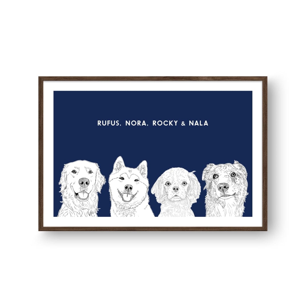 Crown and Paw - Framed Poster Illustrated Pet Portrait - Four Pets