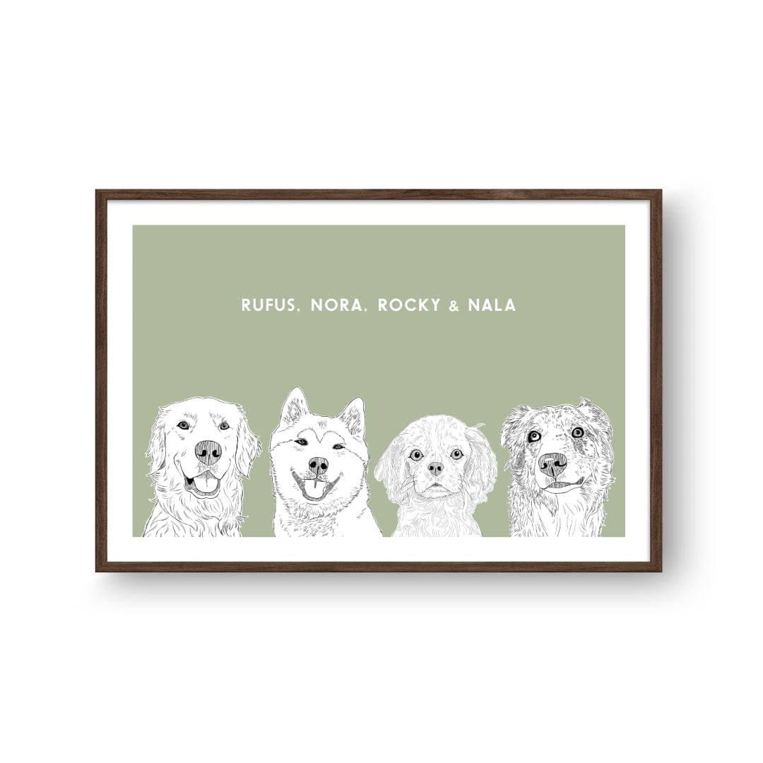 Crown and Paw - Framed Poster Illustrated Pet Portrait - Four Pets