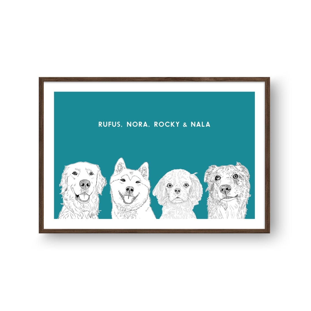 Crown and Paw - Framed Poster Illustrated Pet Portrait - Four Pets