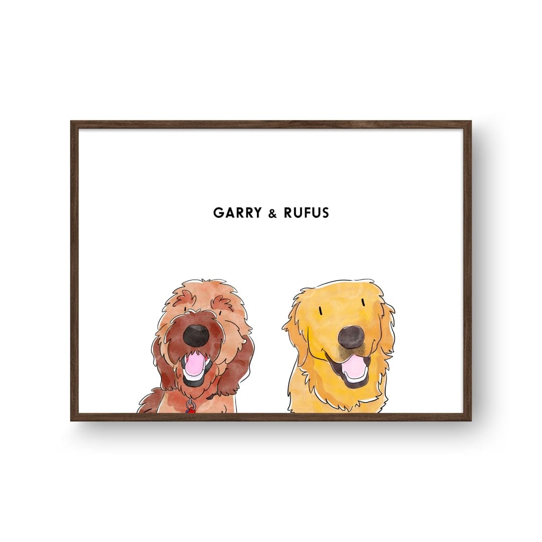 Crown and Paw - Framed Poster Watercolor Pet Portrait - Two Pets