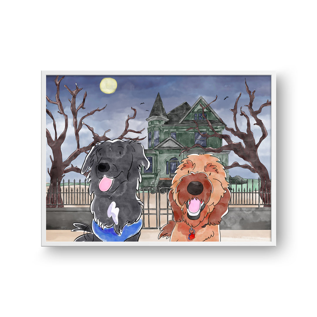 "Watercolor Pet Portrait - Two Pets, Framed Poster"