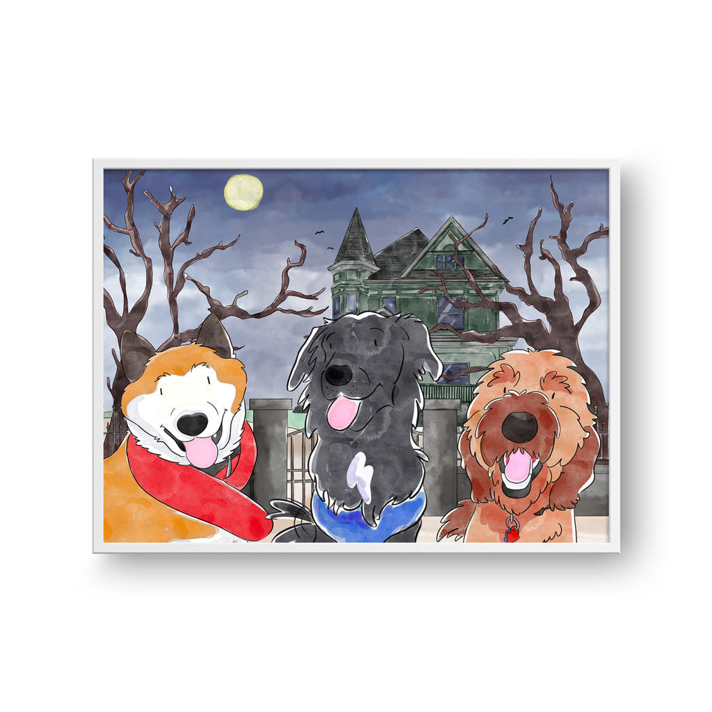"Watercolor Pet Portrait - Three Pets, Framed Poster"