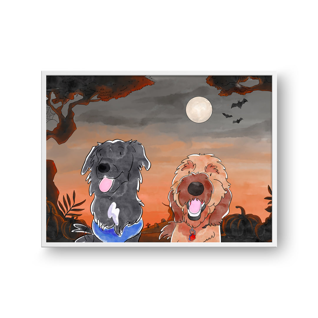 "Watercolor Pet Portrait - Two Pets, Framed Poster"