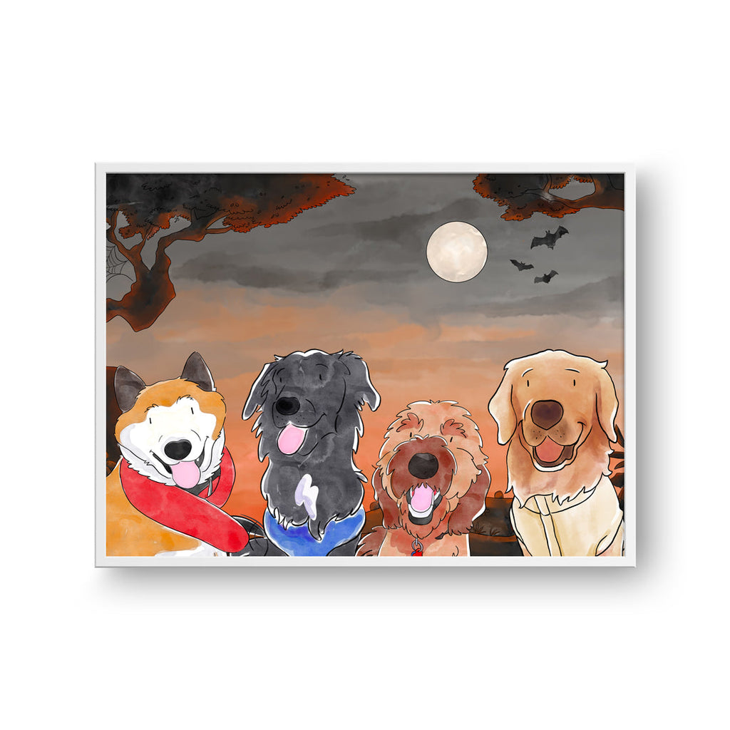 "Watercolor Pet Portrait - Four Pets, Framed Poster"