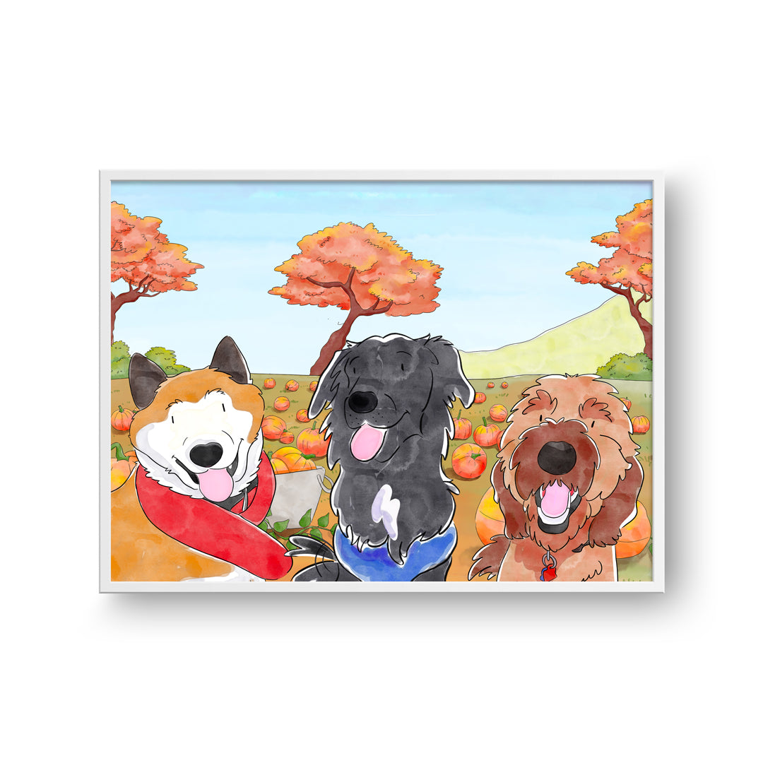 "Watercolor Pet Portrait - Three Pets, Framed Poster"