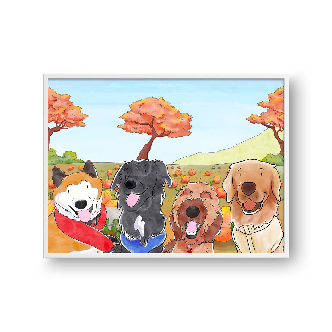 "Watercolor Pet Portrait - Four Pets, Framed Poster"