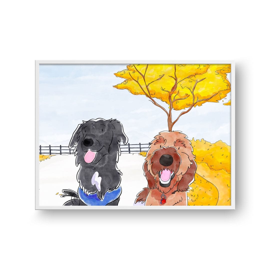 "Crown and Paw - Framed Poster Watercolor Pet Portrait - Two Pets, Framed Poster"