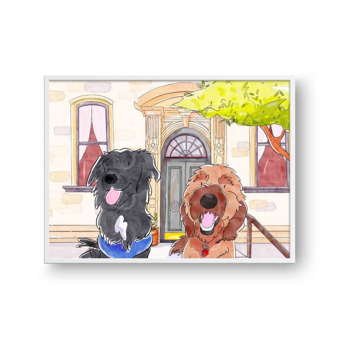 "Crown and Paw - Framed Poster Watercolor Pet Portrait - Two Pets, Framed Poster"