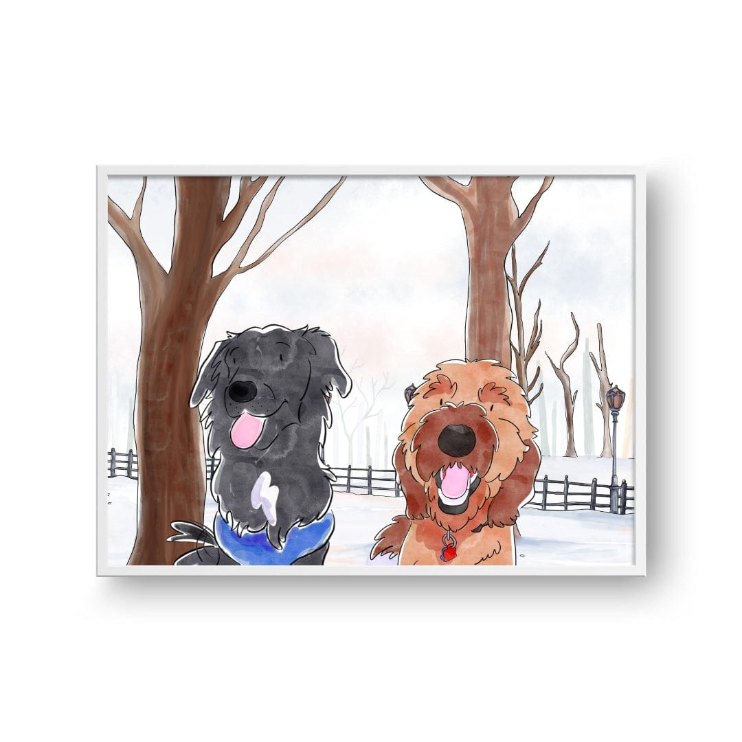 "Crown and Paw - Framed Poster Watercolor Pet Portrait - Two Pets, Framed Poster"