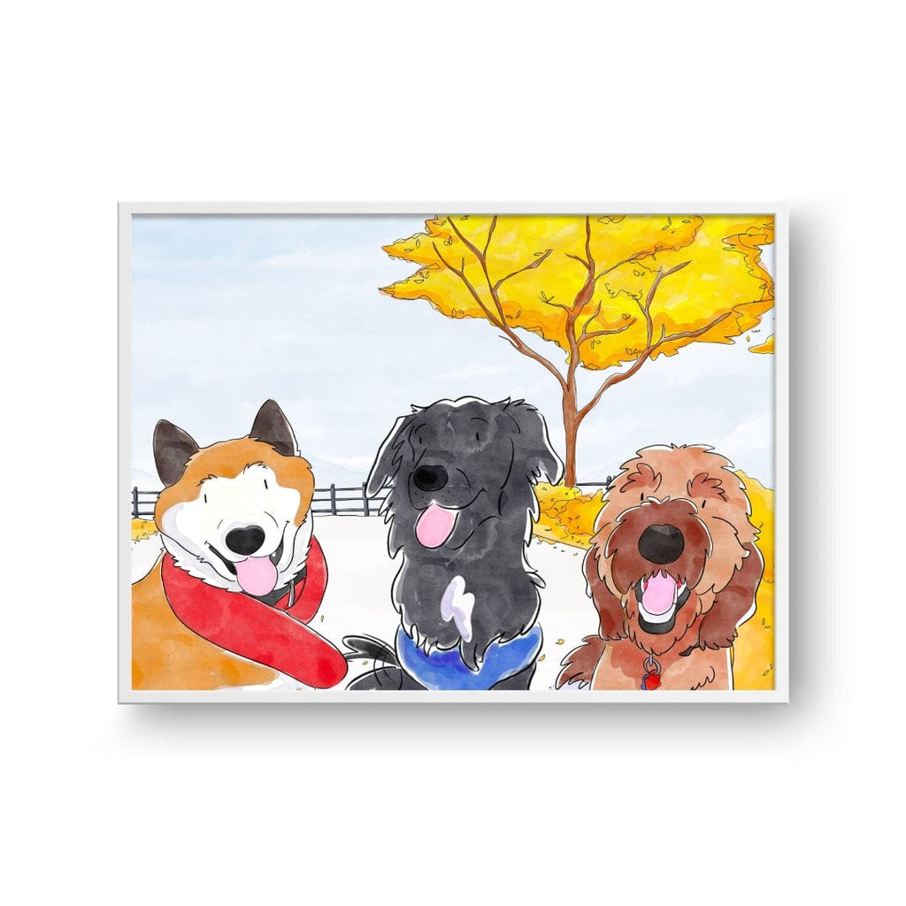 "Crown and Paw - Framed Poster Watercolor Pet Portrait - Three Pets, Framed Poster"