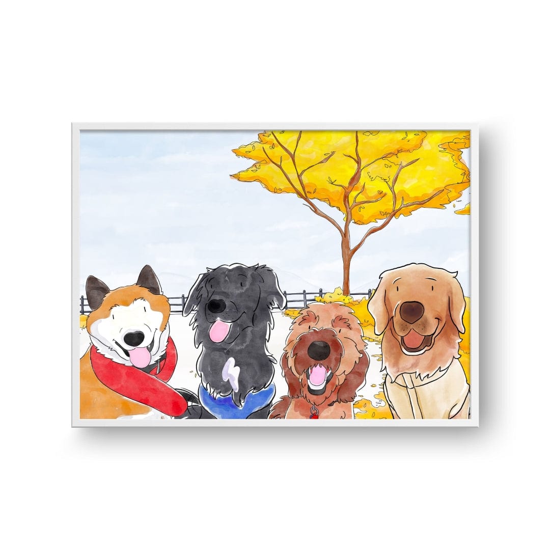 "Crown and Paw - Framed Poster Watercolor Pet Portrait - Four Pets, Framed Poster"