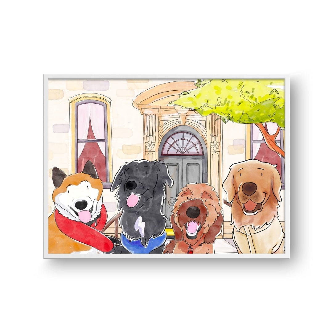 "Crown and Paw - Framed Poster Watercolor Pet Portrait - Four Pets, Framed Poster"