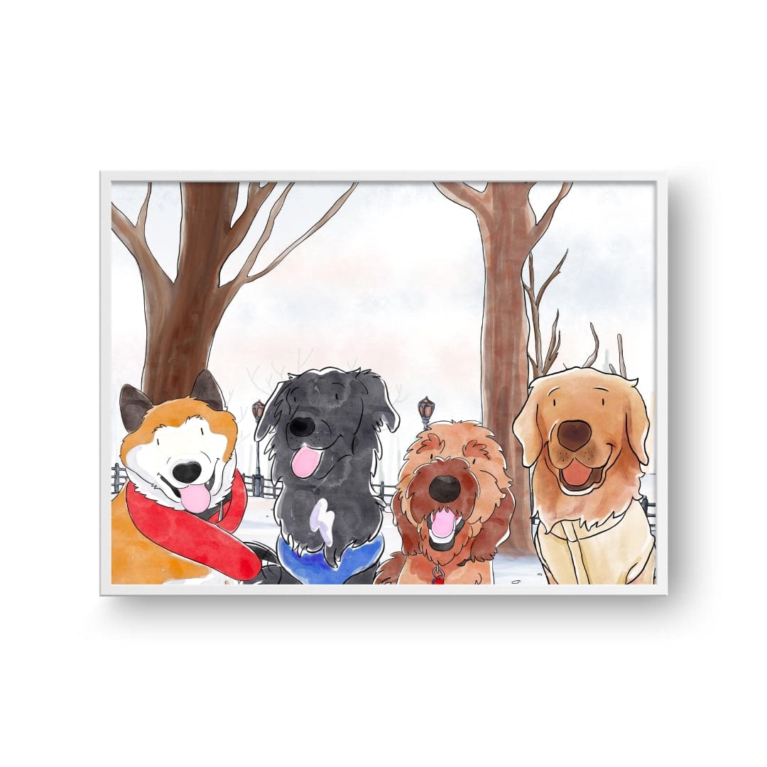 "Crown and Paw - Framed Poster Watercolor Pet Portrait - Four Pets, Framed Poster"