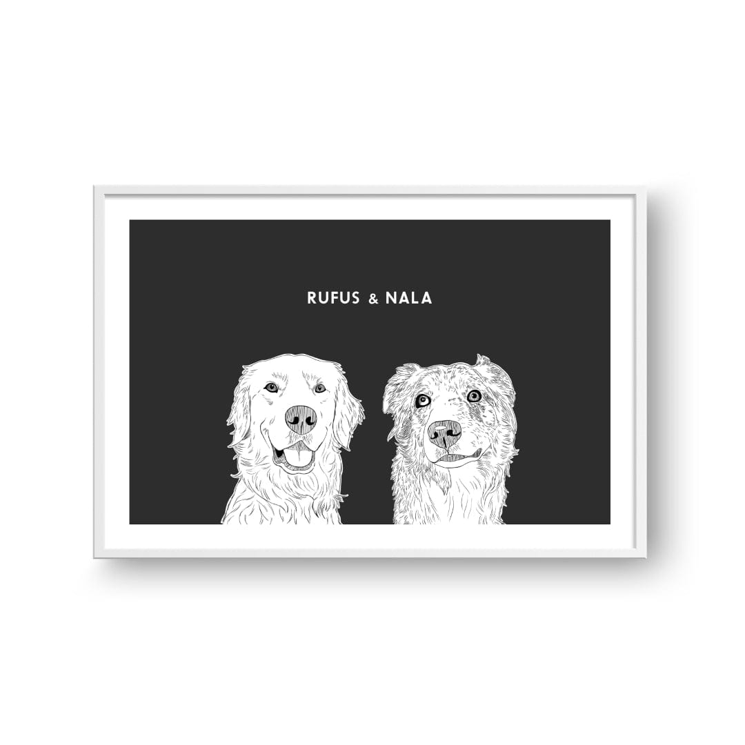 Crown and Paw - Framed Poster Illustrated Pet Portrait - Two Pets