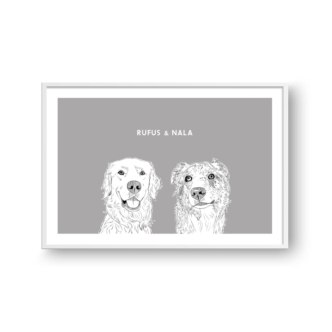 Crown and Paw - Framed Poster Illustrated Pet Portrait - Two Pets