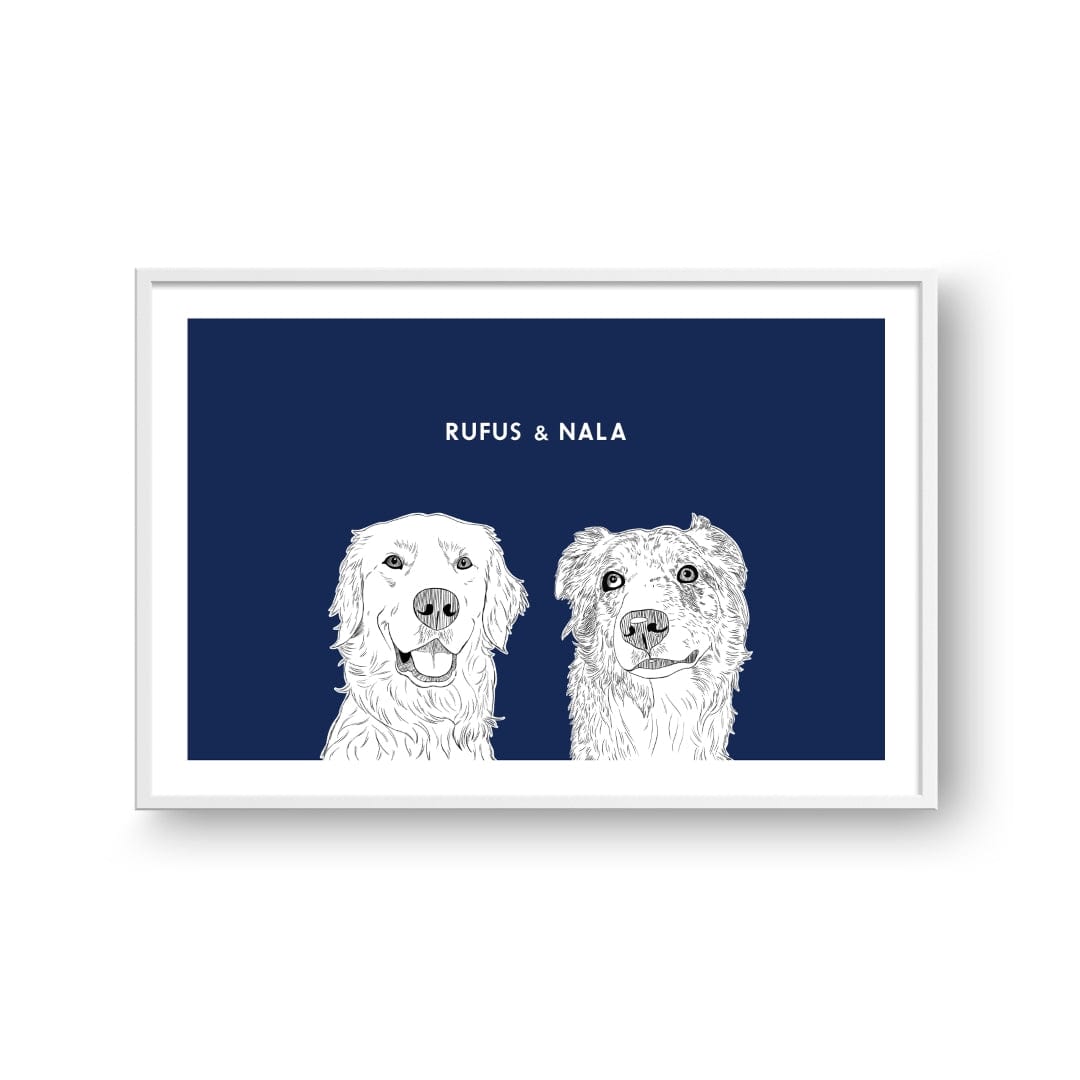 Crown and Paw - Framed Poster Illustrated Pet Portrait - Two Pets
