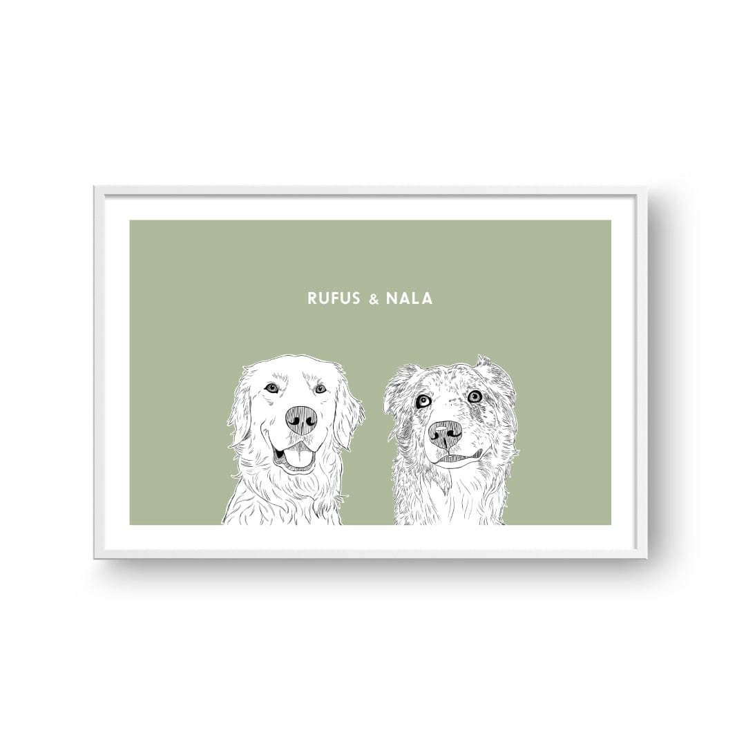 Crown and Paw - Framed Poster Illustrated Pet Portrait - Two Pets