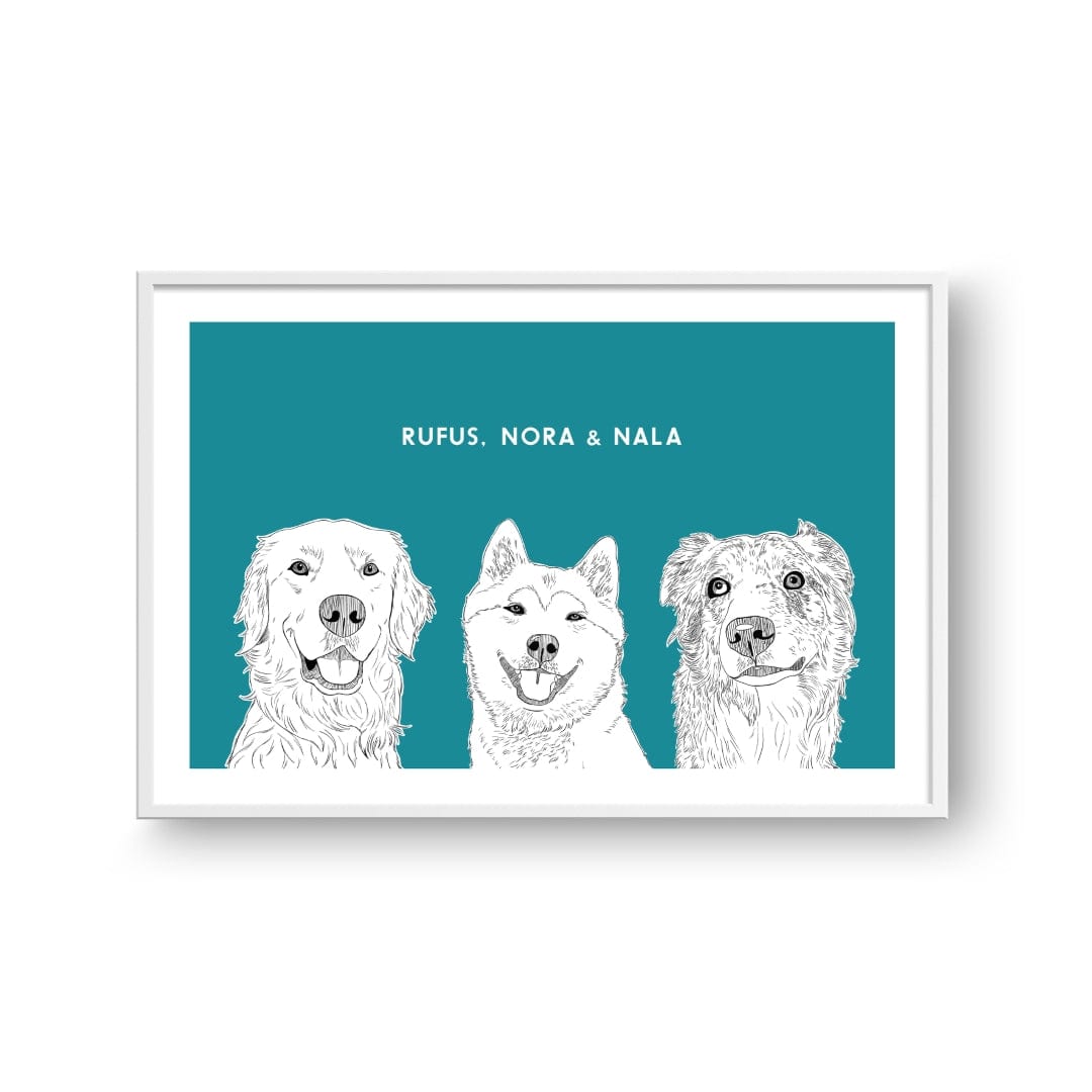 Crown and Paw - Framed Poster Illustrated Pet Portrait - Three Pets
