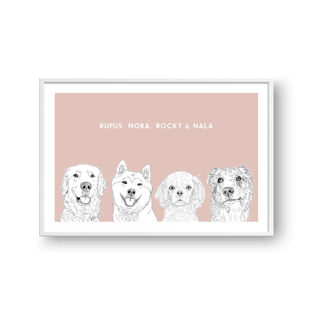 Crown and Paw - Framed Poster Illustrated Pet Portrait - Four Pets