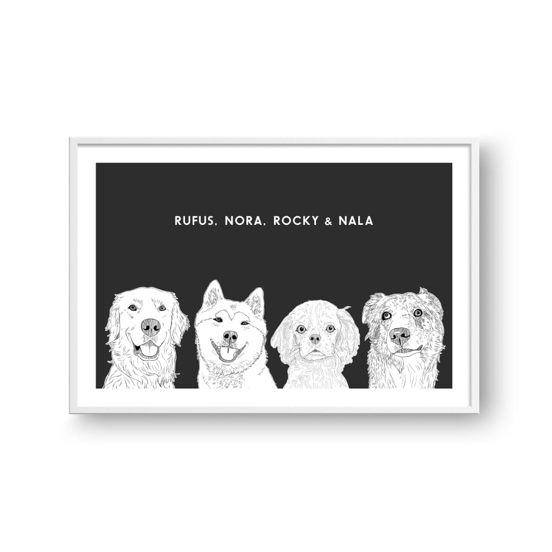 Crown and Paw - Framed Poster Illustrated Pet Portrait - Four Pets