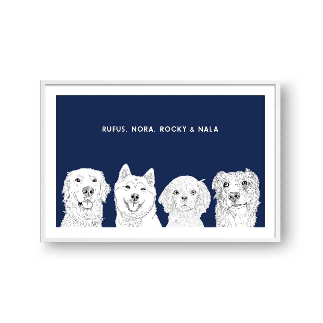 Crown and Paw - Framed Poster Illustrated Pet Portrait - Four Pets